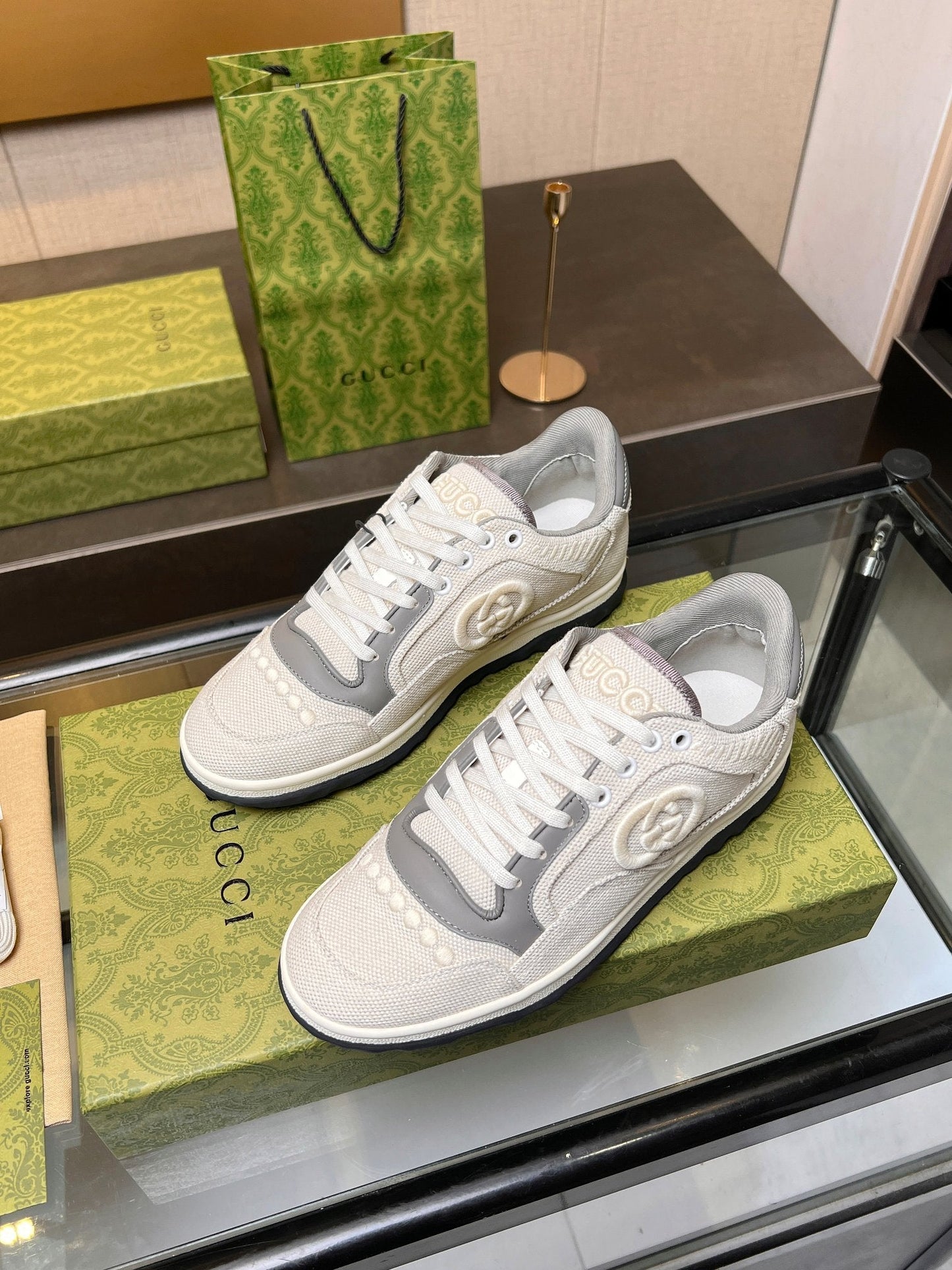 GG MAC80 TRAINER CREAMY WHITE AND GRAY CALFSKIN
