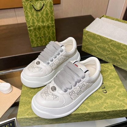 GG Men's Screener Sneaker Cream White Canvas Sheepskin 523603