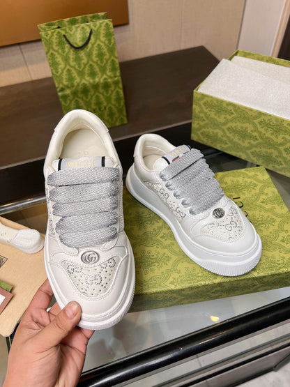 GG Men's Screener Sneaker Cream White Canvas Sheepskin 523603