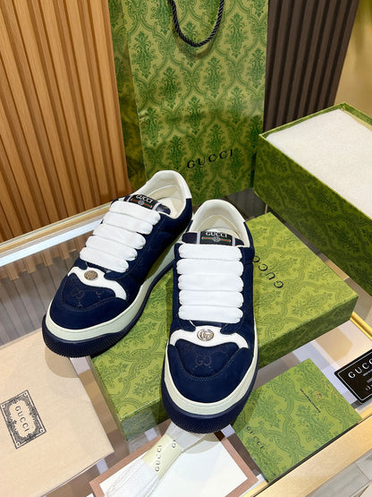 GG Men's Screener Sneaker Blue Canvas Sheepskin 523610