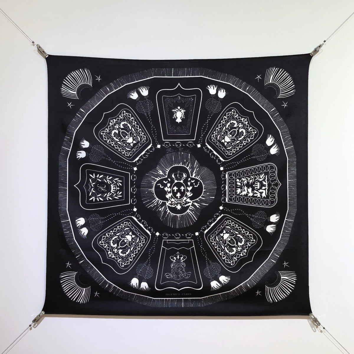 HM 26ss Double Sided Scarf 90 Black Twill Silk 134422