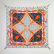 LV Double Sided Scarf 90 White Orange Monogram Cashmere Silk 168752