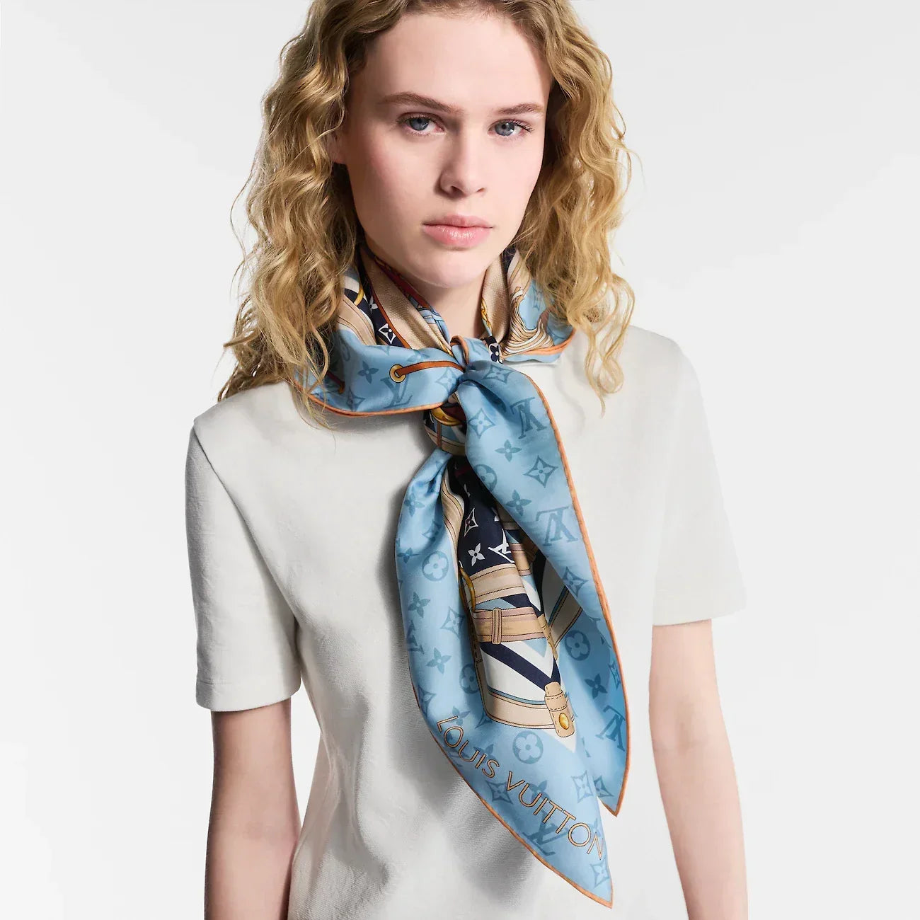 LV Double Sided Scarf 90 Blue Monogram Cashmere Silk 168756