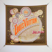 LV Double Sided Scarf 90 Brown Beige Monogram Twill Silk 168746