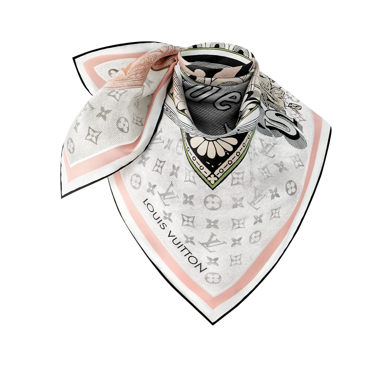 LV Double Sided Scarf 90 Gray Pink Monogram Twill Silk 168747