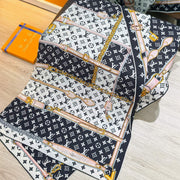 LV Double Sided Scarf 140 Black White Monogram Cashmere Silk 168760