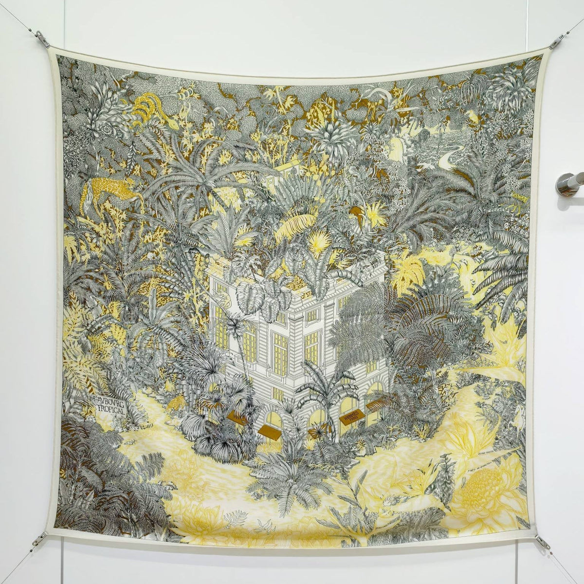 HM 26s 90 Double Sided Scarf Black White Yellow Colorful Mulberry Silk 141475