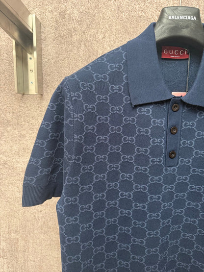 GC 2026 Men's  Short-sleeved Polo Shirt Dark Blue Jacquard Fabric 643433