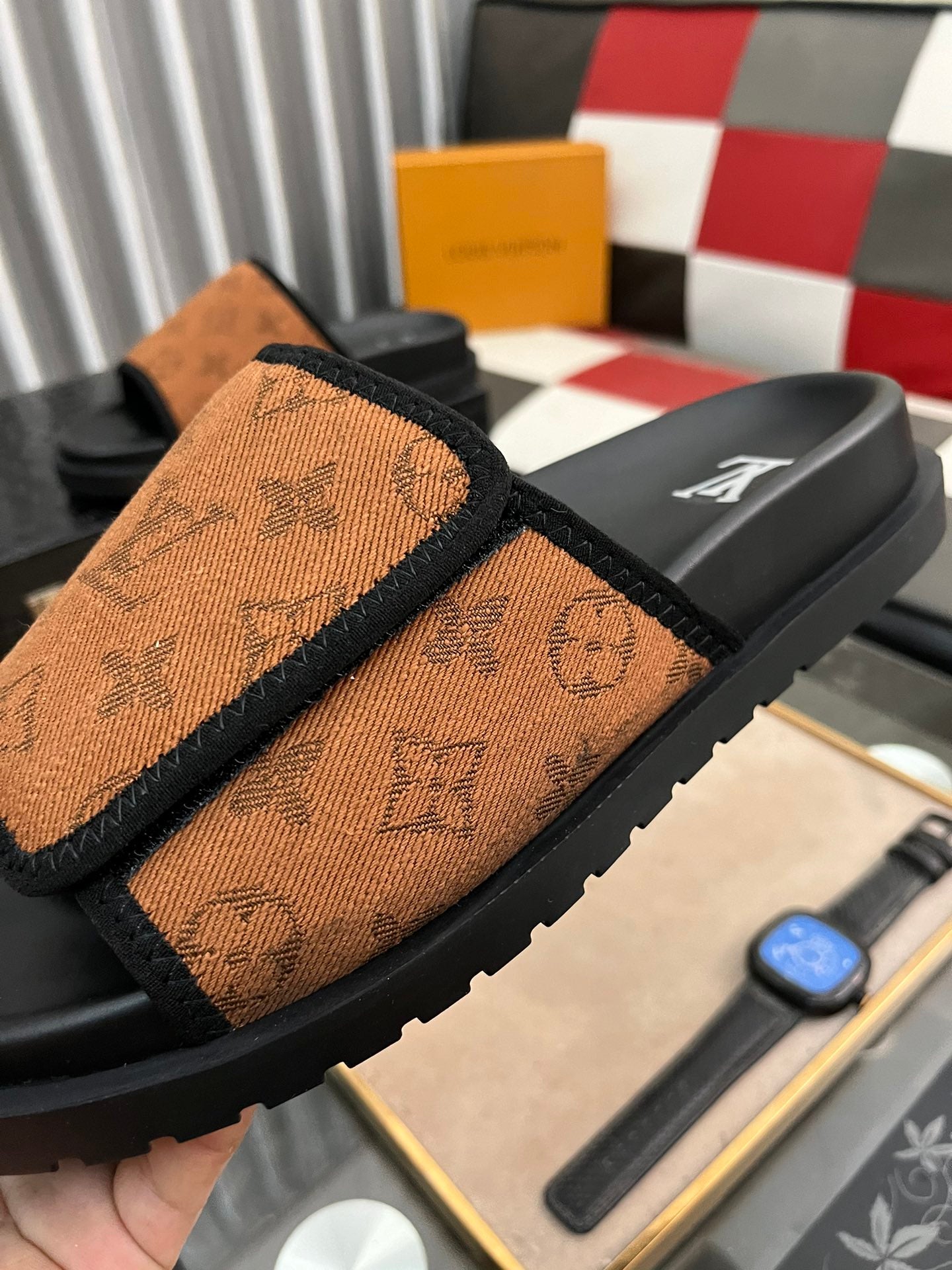 MIAMI MULE IN RUSSET BROWN MONOGRAM JACQUARD