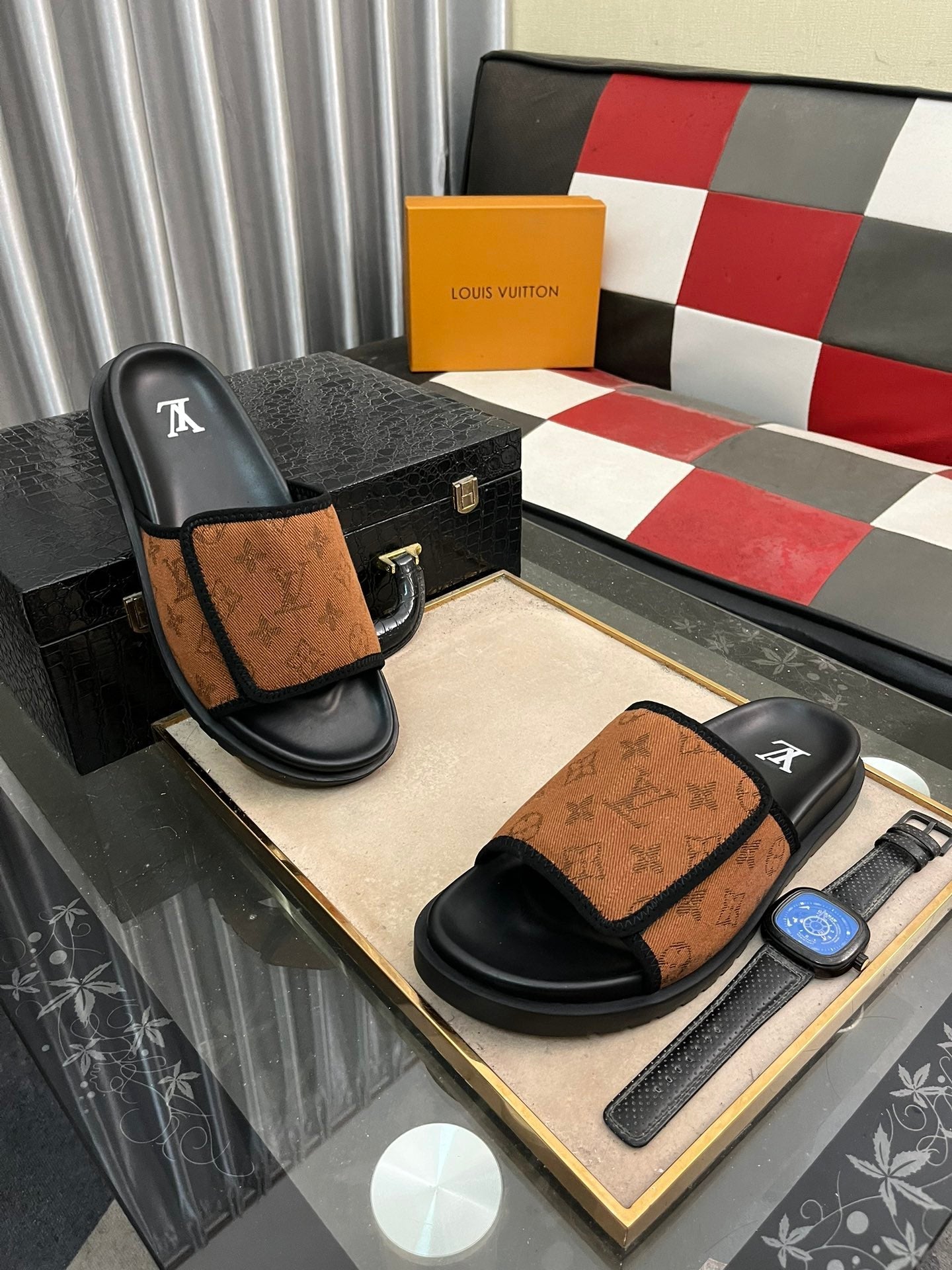 MIAMI MULE IN RUSSET BROWN MONOGRAM JACQUARD