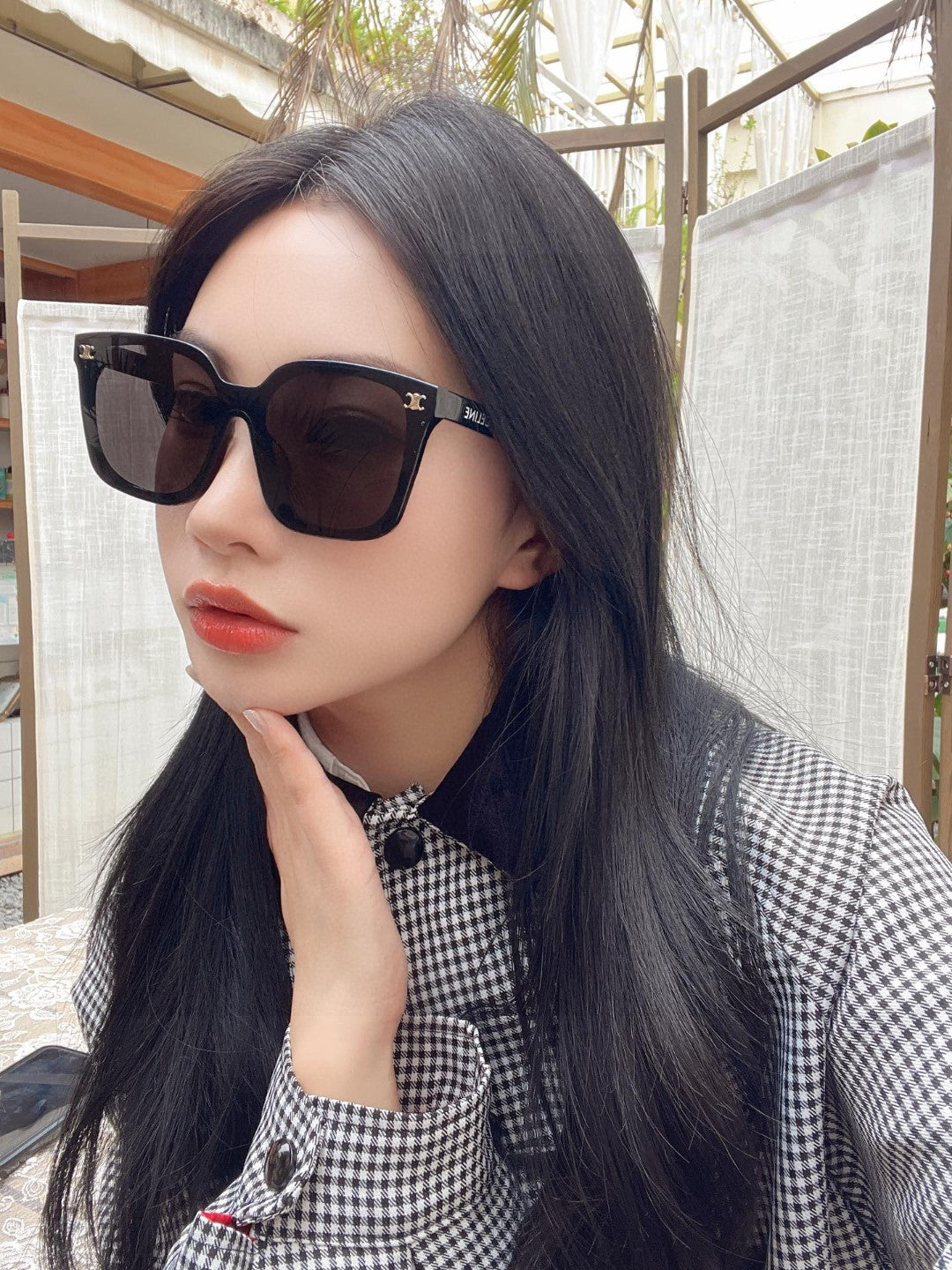 TRIOMPHE SUNGLASSES 552776 IN BLACK ACETATE TEXT LOGO
