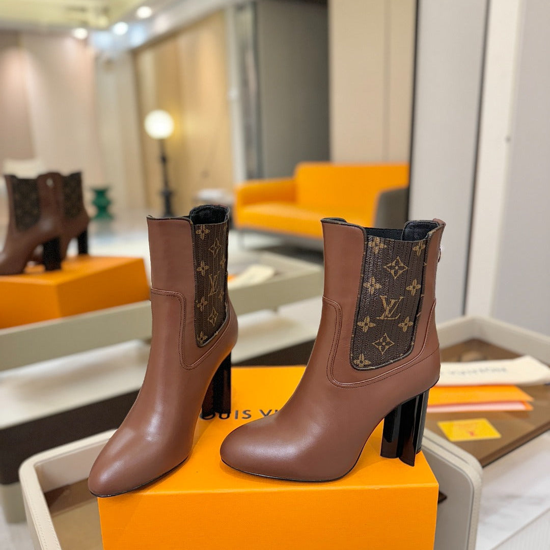 LV 25 Runway Ankle Boots 95 Brown Monogram Brown Calfskin 573859