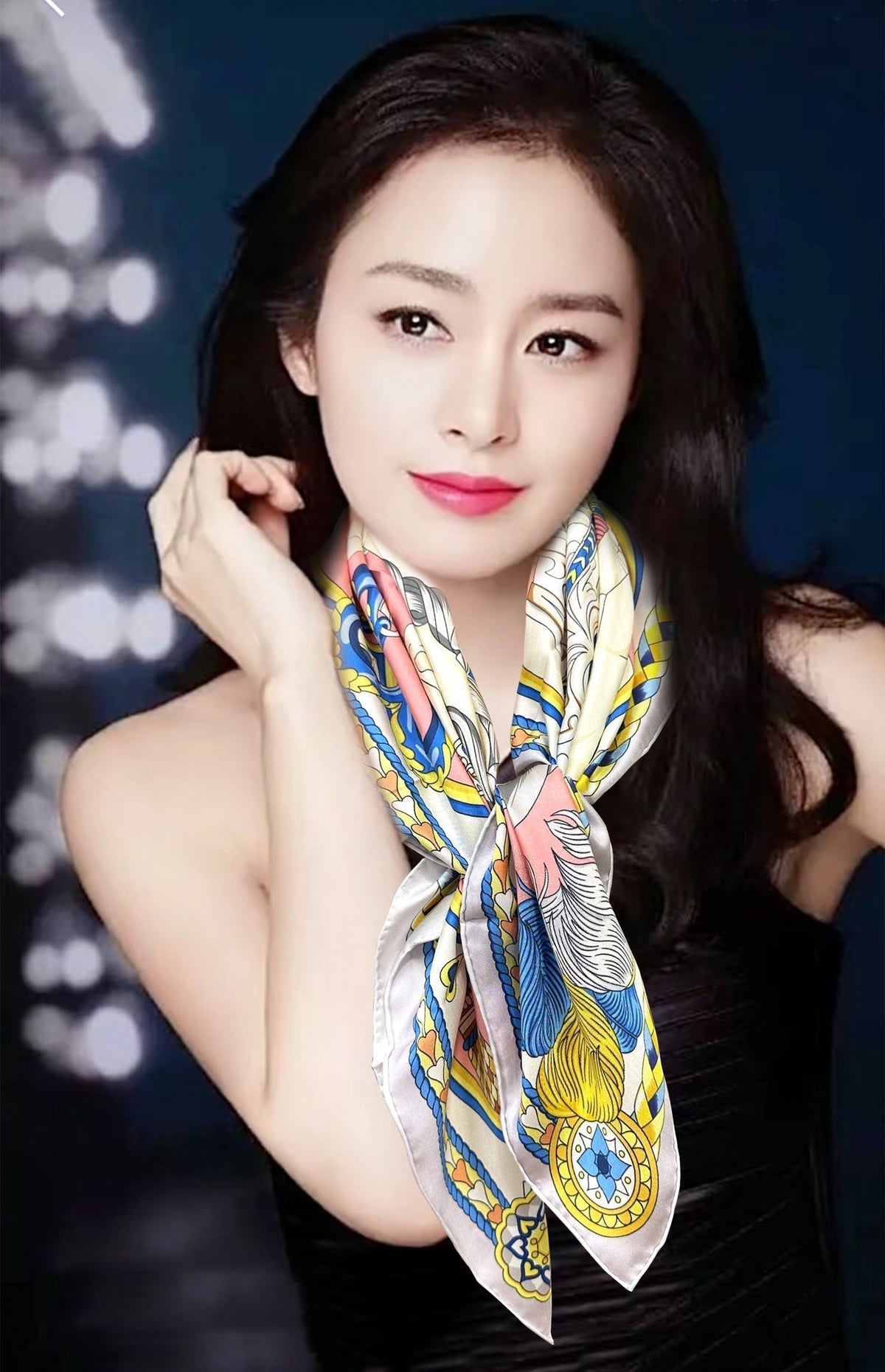 Carré Harnais De Cœur Scarf 90 CM In Pink Colorful Silk 306471