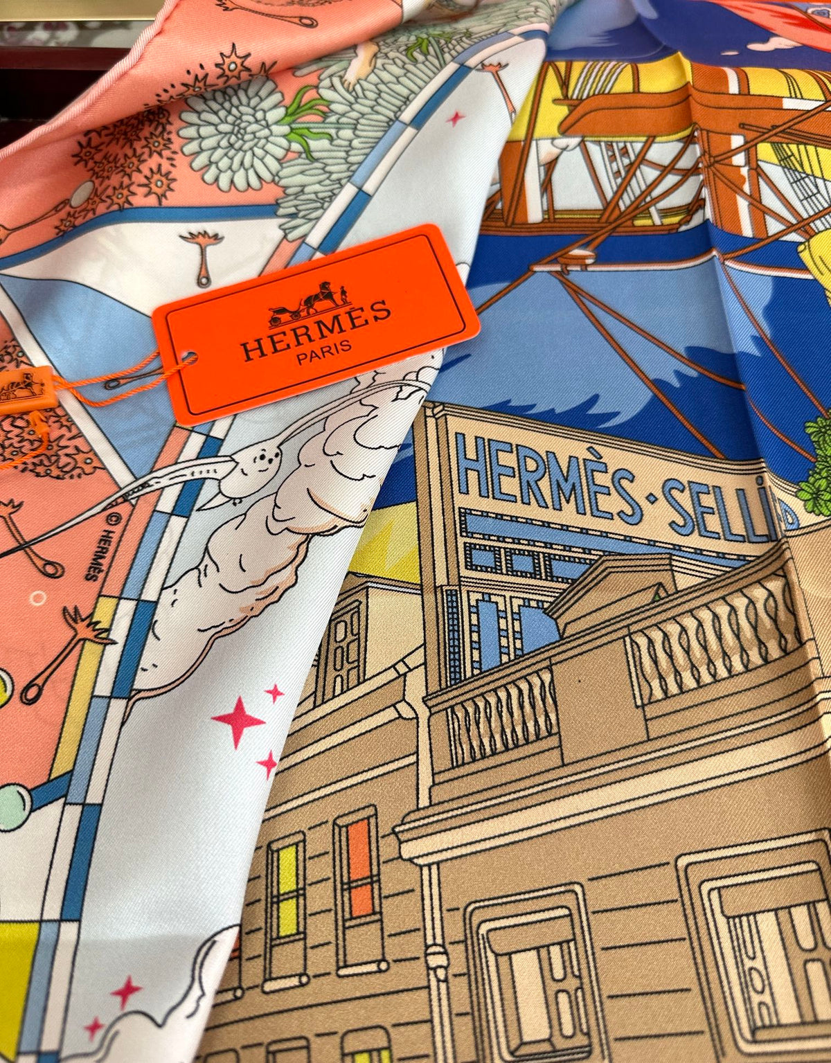 Flagship Silk Scarf 90 CM Pink Orange Colorful