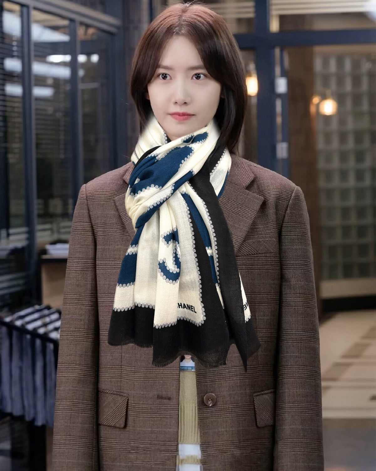CC 25 Newest Design Scarf 200 CM In White Black Blue Cashmere 292965