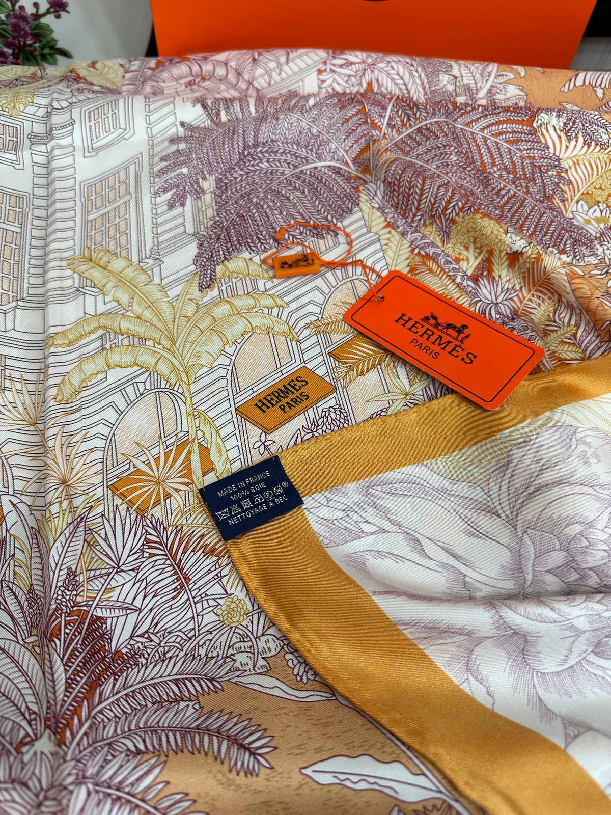 HM 25s Scarf 90cm Orange Light Pink Cashmere Silk 965568