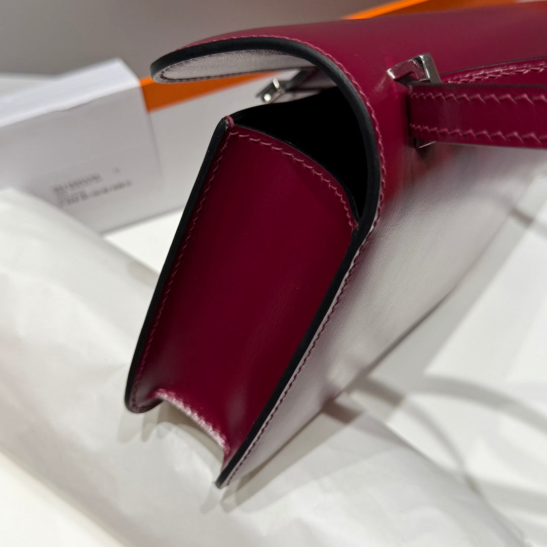 HM Constance Elan 24cm Bag Burgundy Box Calfskin Silver Hardware