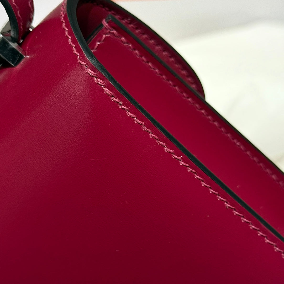 HM Constance Elan 24cm Bag Burgundy Box Calfskin Silver Hardware
