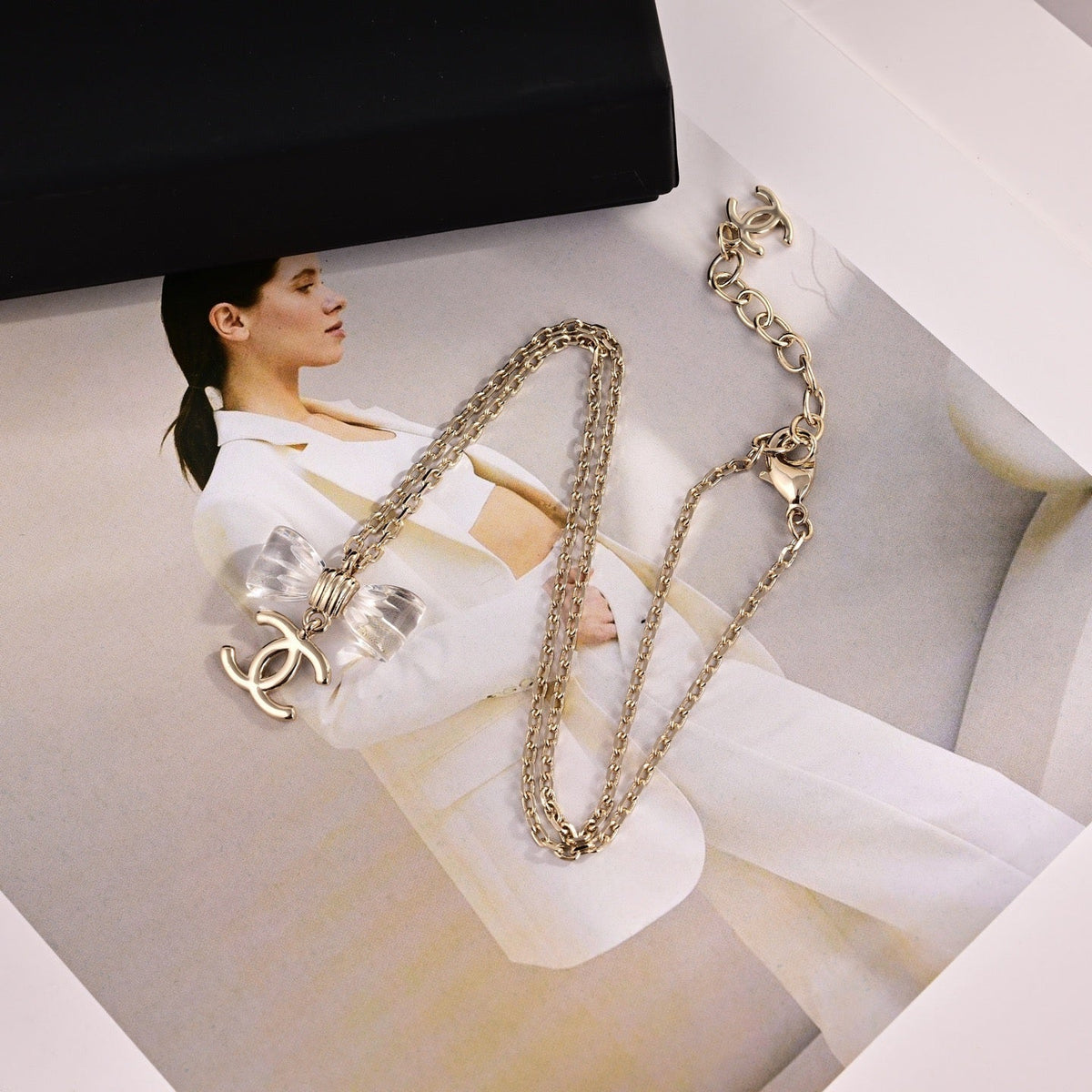 CC Transparent Bow Light Gold Necklaces