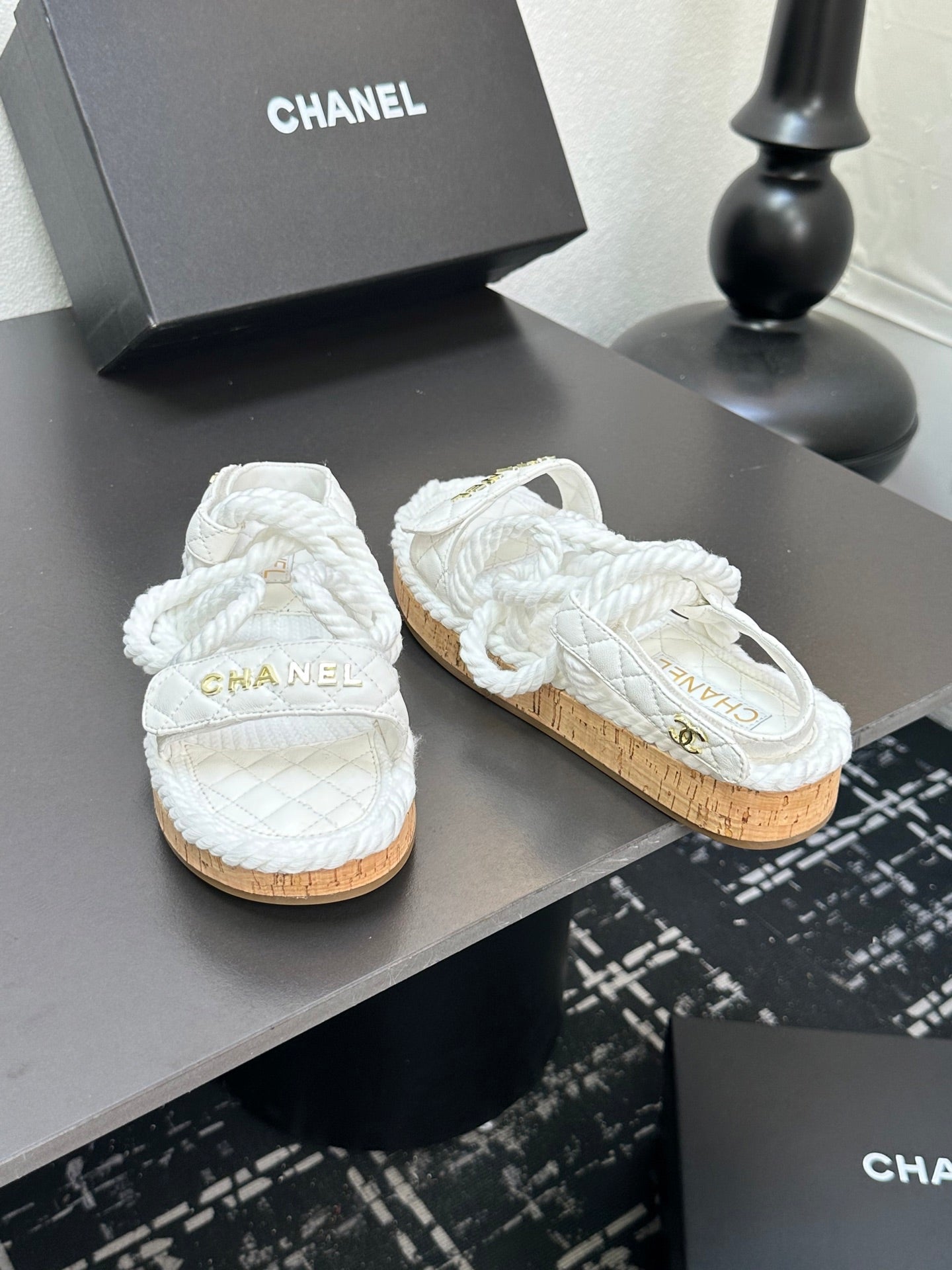 CC Sandals White Rope Lambskin 331280