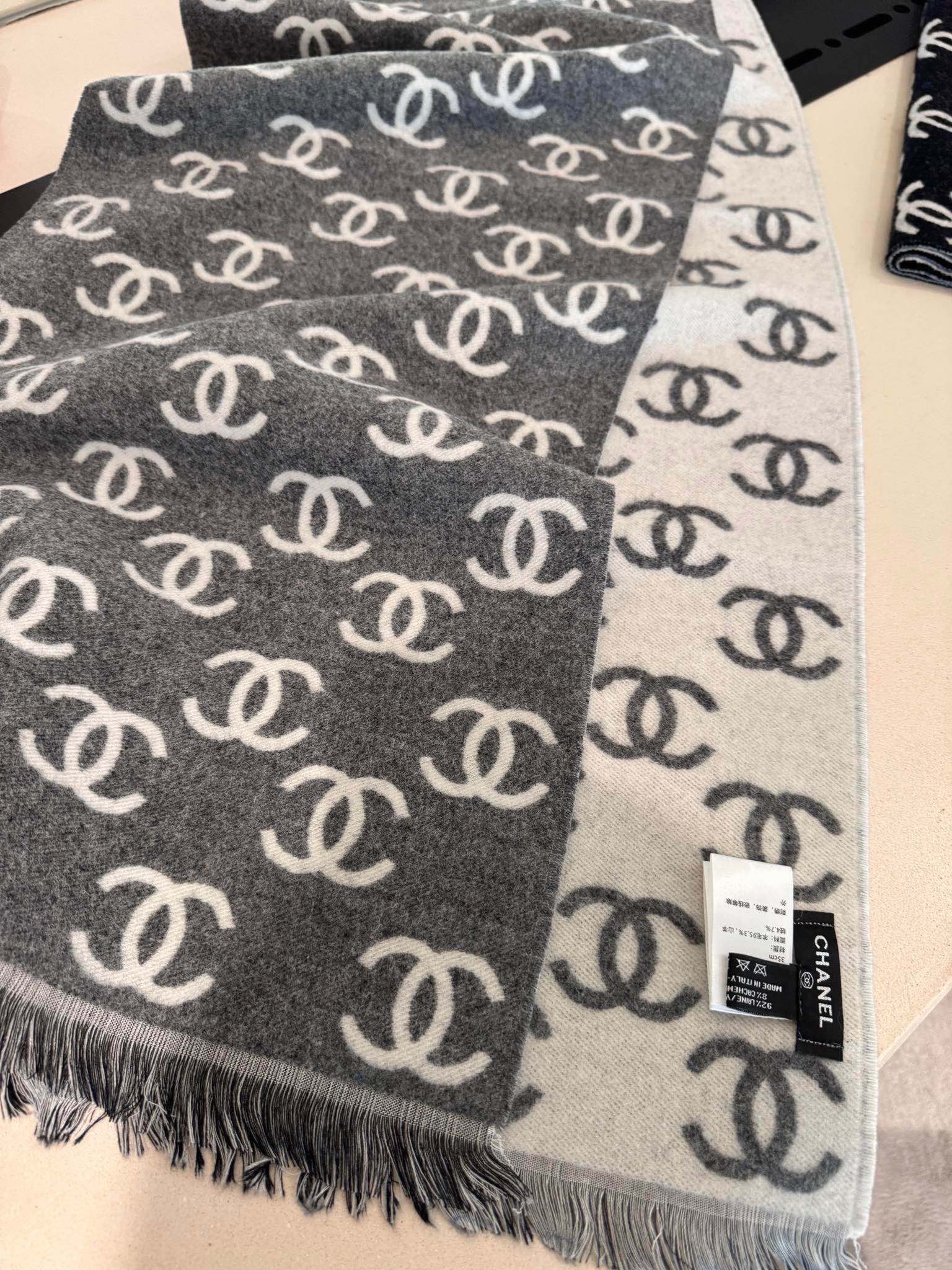 CC Scarf 180 CM In Dark Grey Mix Light Grey Print Logo Wool And Cashmere 359268