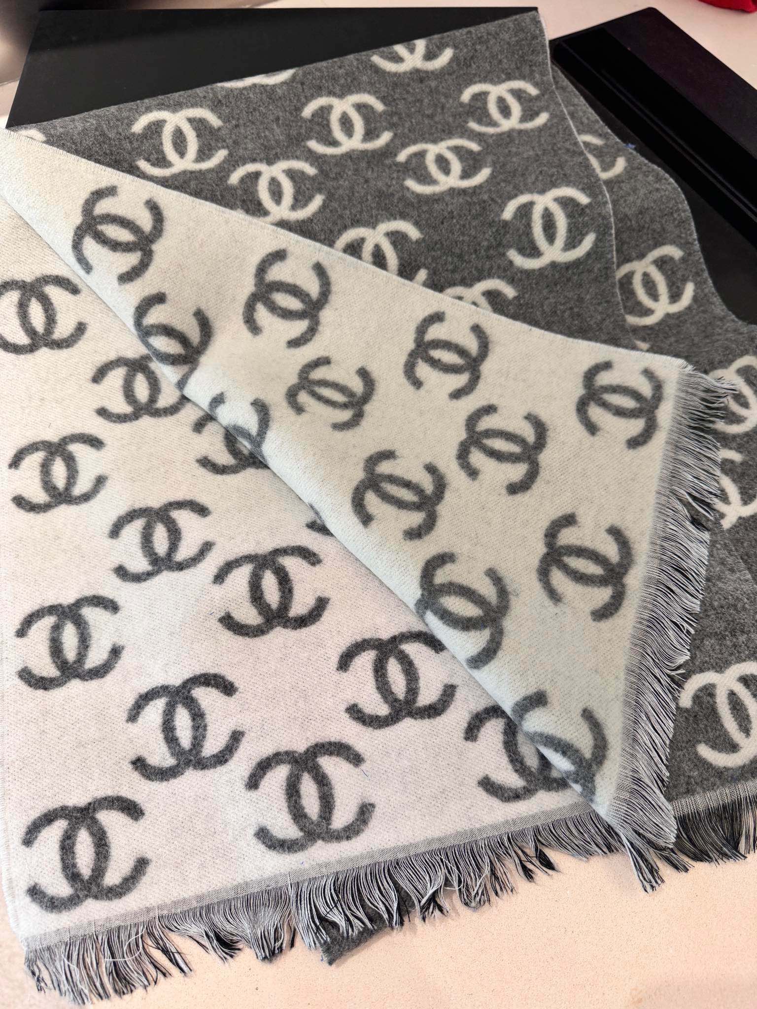 CC Scarf 180 CM In Dark Grey Mix Light Grey Print Logo Wool And Cashmere 359268