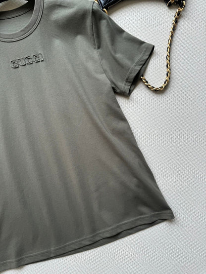 Gucci 2025 Embroidered Jersey T-shirt Dark Green Cotton