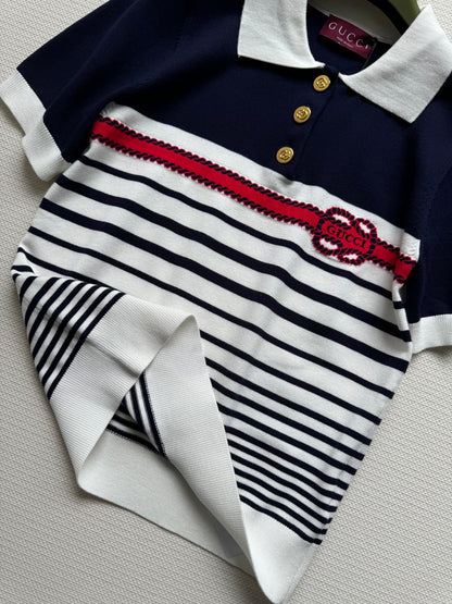 Gucci Striped Polo Knitted Top Cotton