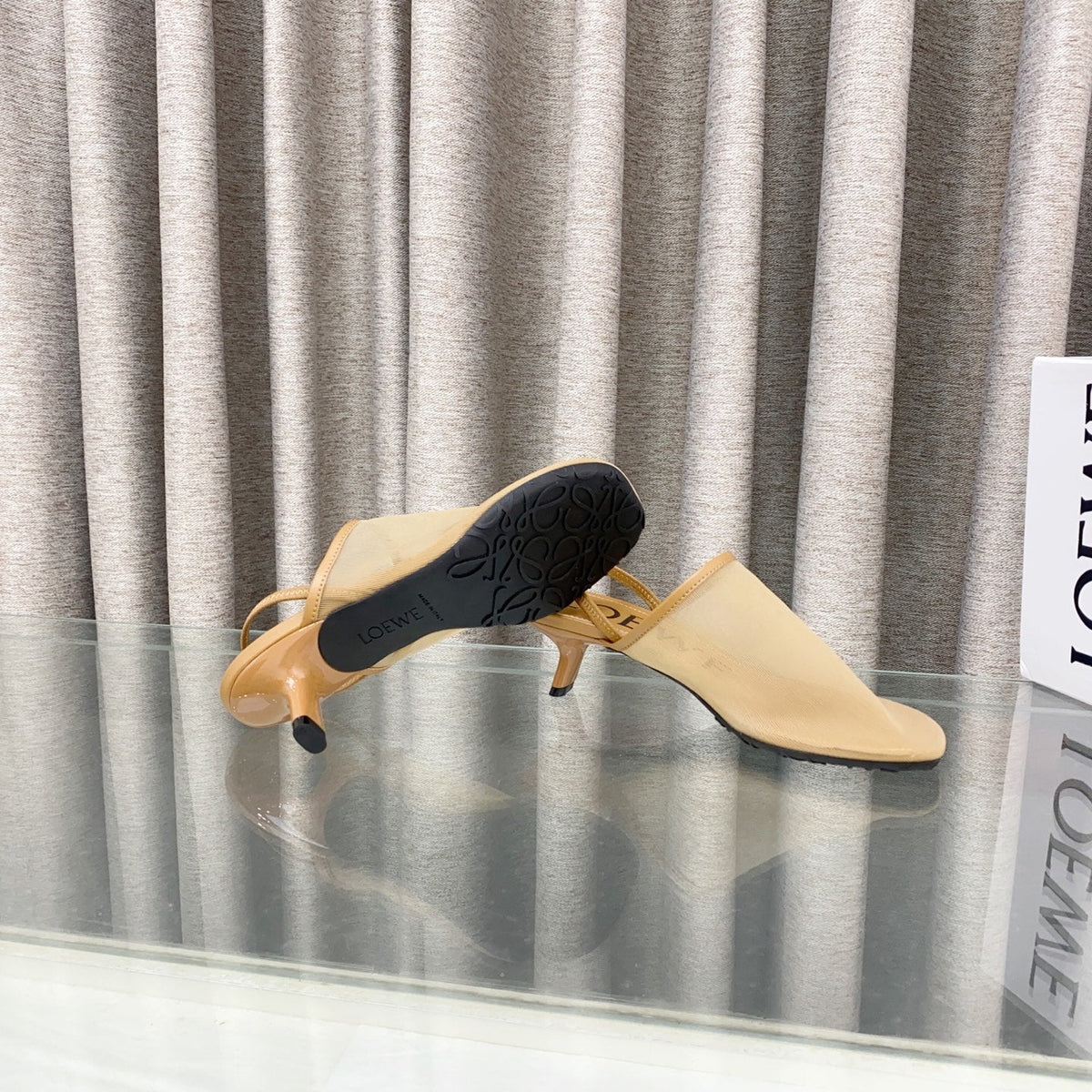 Loewe 25 Petal Slingback Beige Mesh Sheepskin