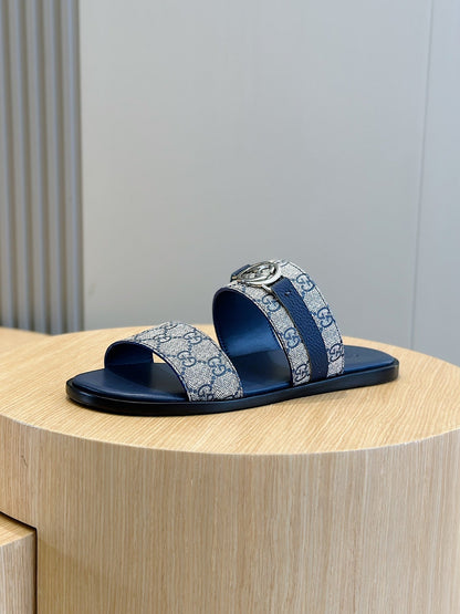 GG Men's Interlocking G Sandals Blue Cowhide 547647