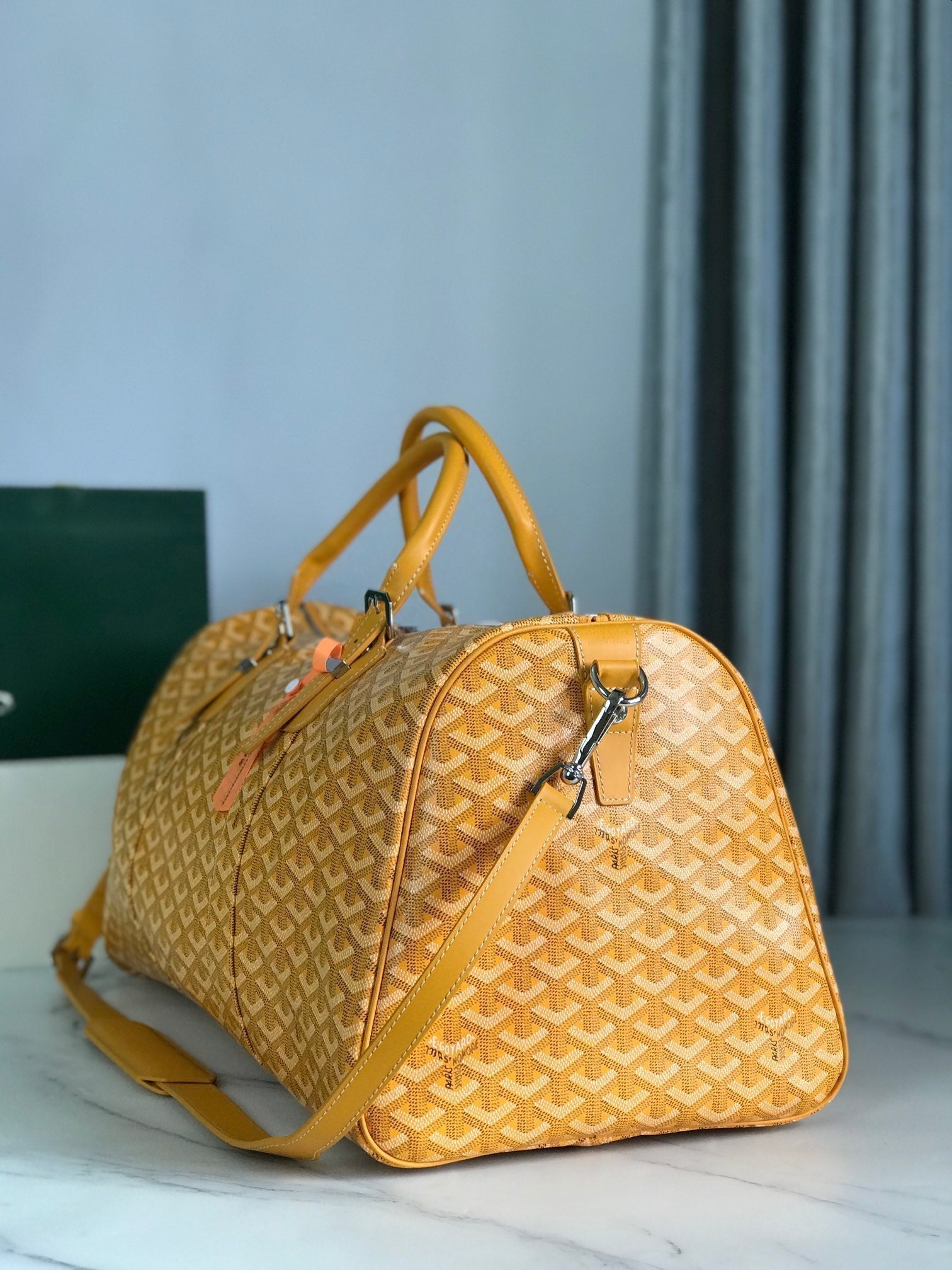 BOSTON 50 BAG IN YELLOW GOYARDINE CANVAS AND CALFSKIN TRIM