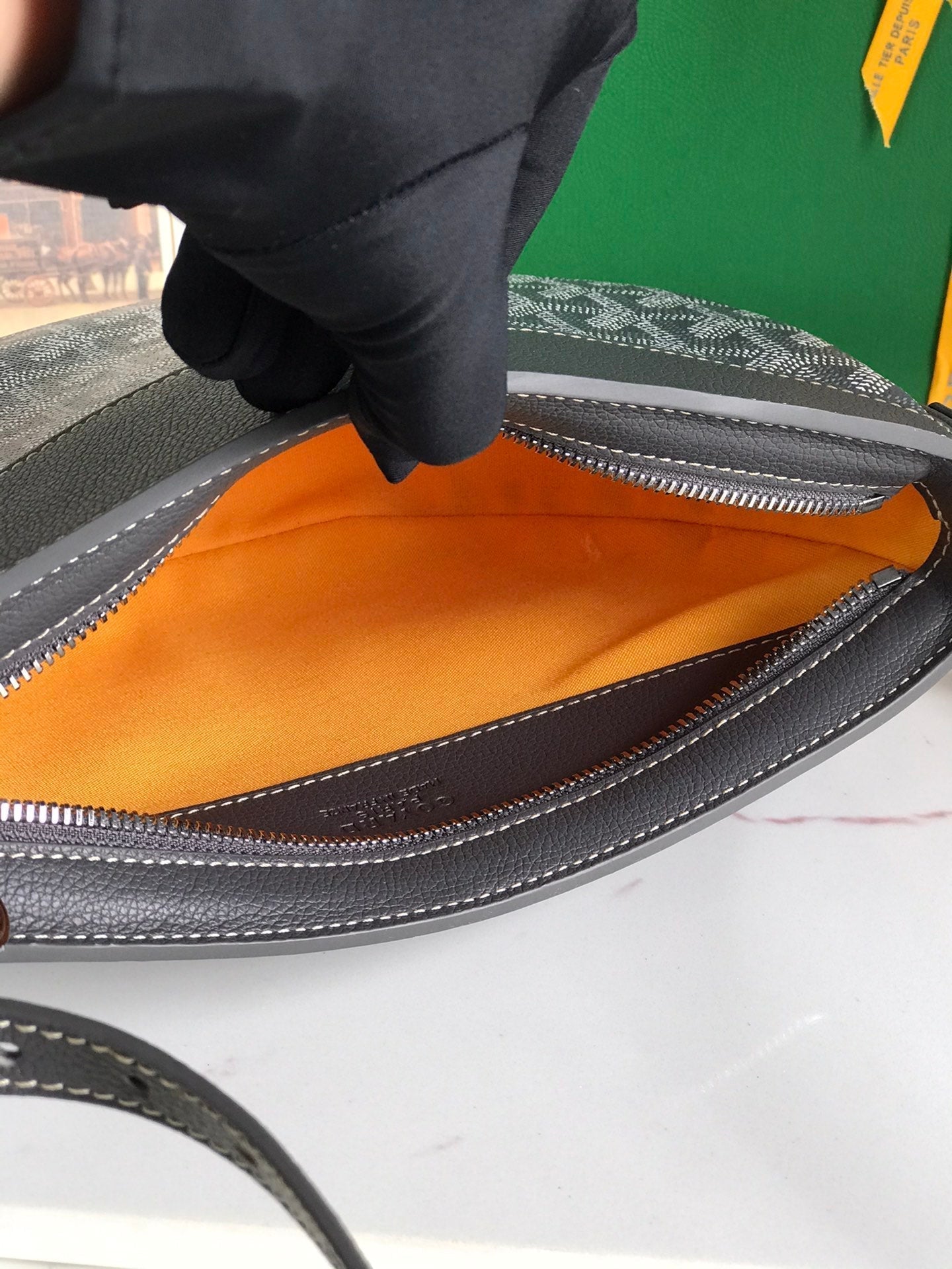 HIRONDELLE BAG 25 IN GRAY LAMBSKIN AND GOYARDINE CANVAS