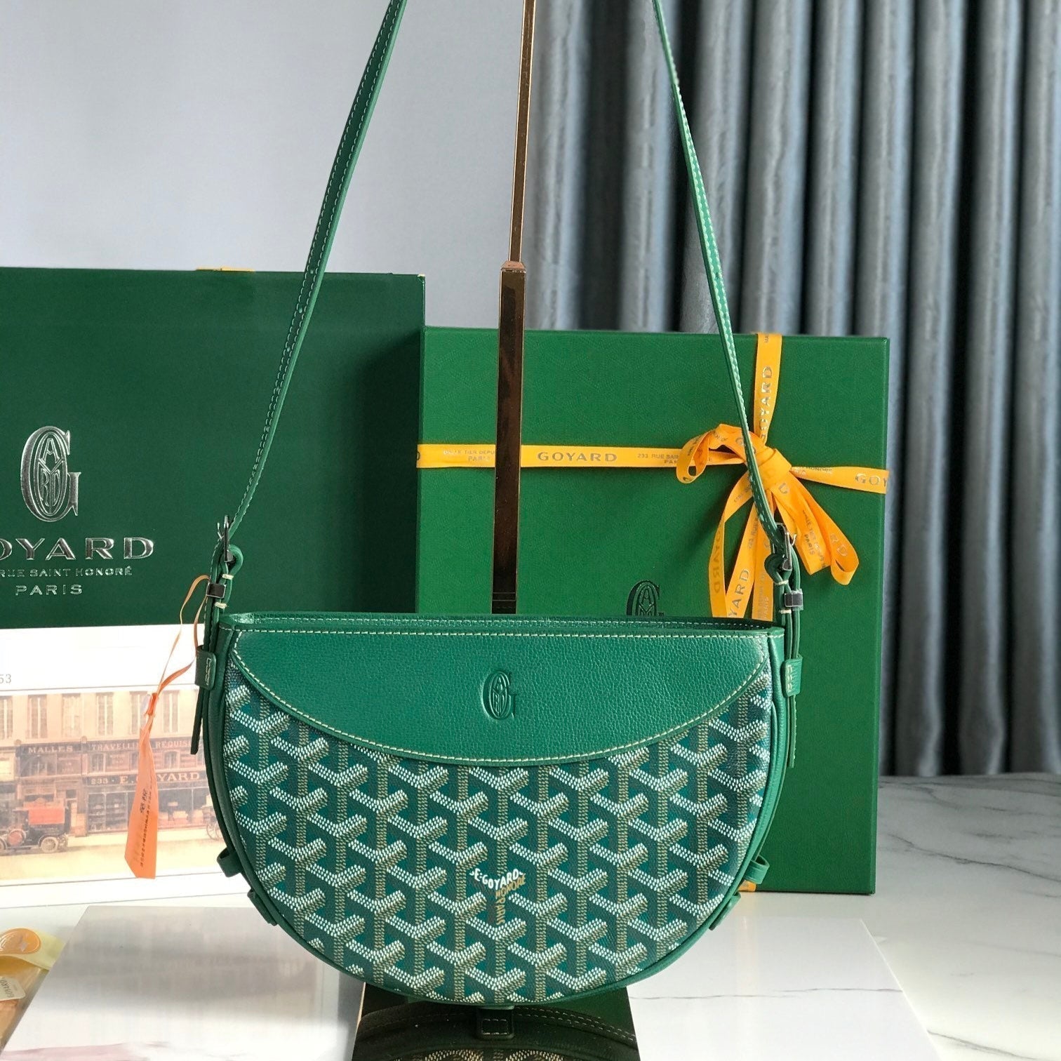 HIRONDELLE BAG 25 IN GREEN LAMBSKIN AND GOYARDINE CANVAS