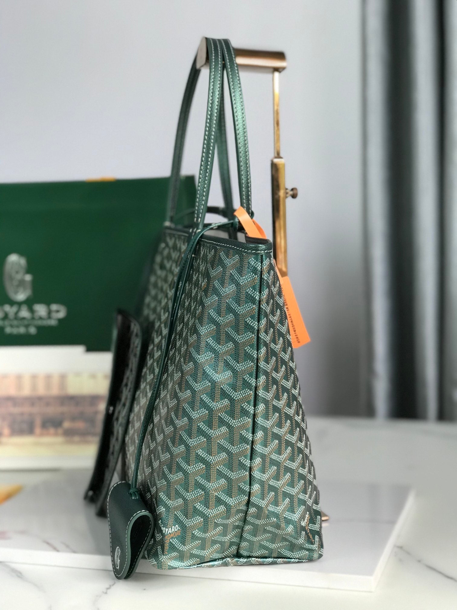 SAINT LOUIS PM 34 IN GREEN GOYARDINE CANVAS AND CALFSKIN