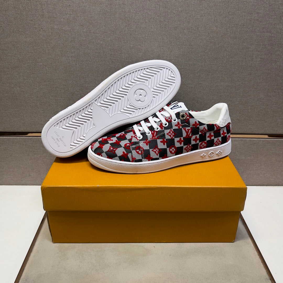 LV TRAINER BLACK MIX RED AND GREY DAMIER BREATHABLE FABRIC