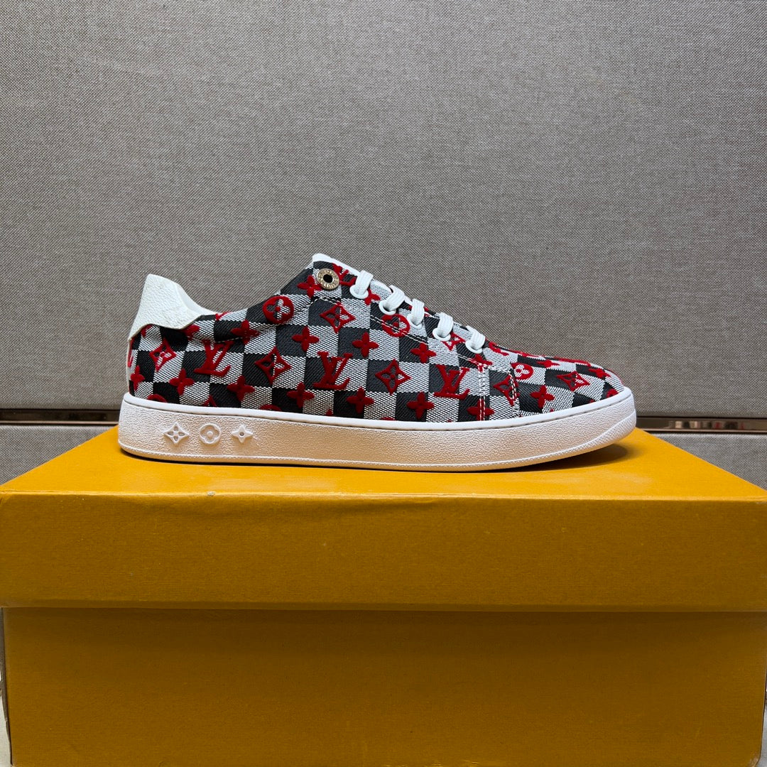 LV TRAINER BLACK MIX RED AND GREY DAMIER BREATHABLE FABRIC