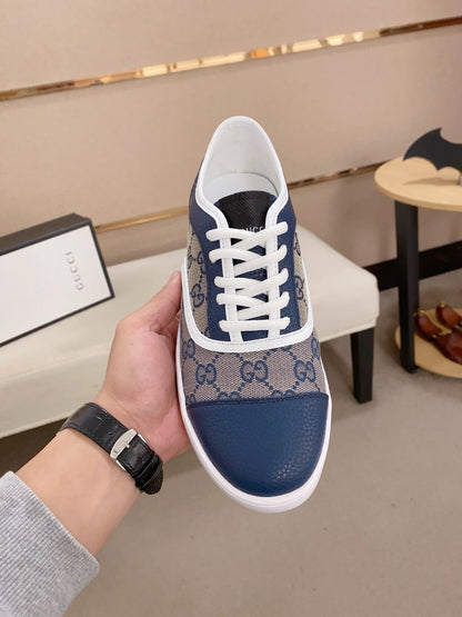 GG Men's Supreme Sneaker Blue Cowhide Printed Fabric 543662