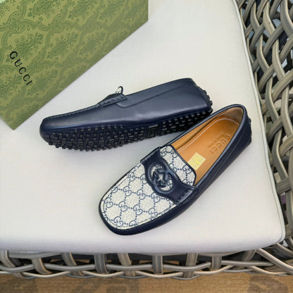 GG Men's Loafer Blue Canvas Cowhide 537556