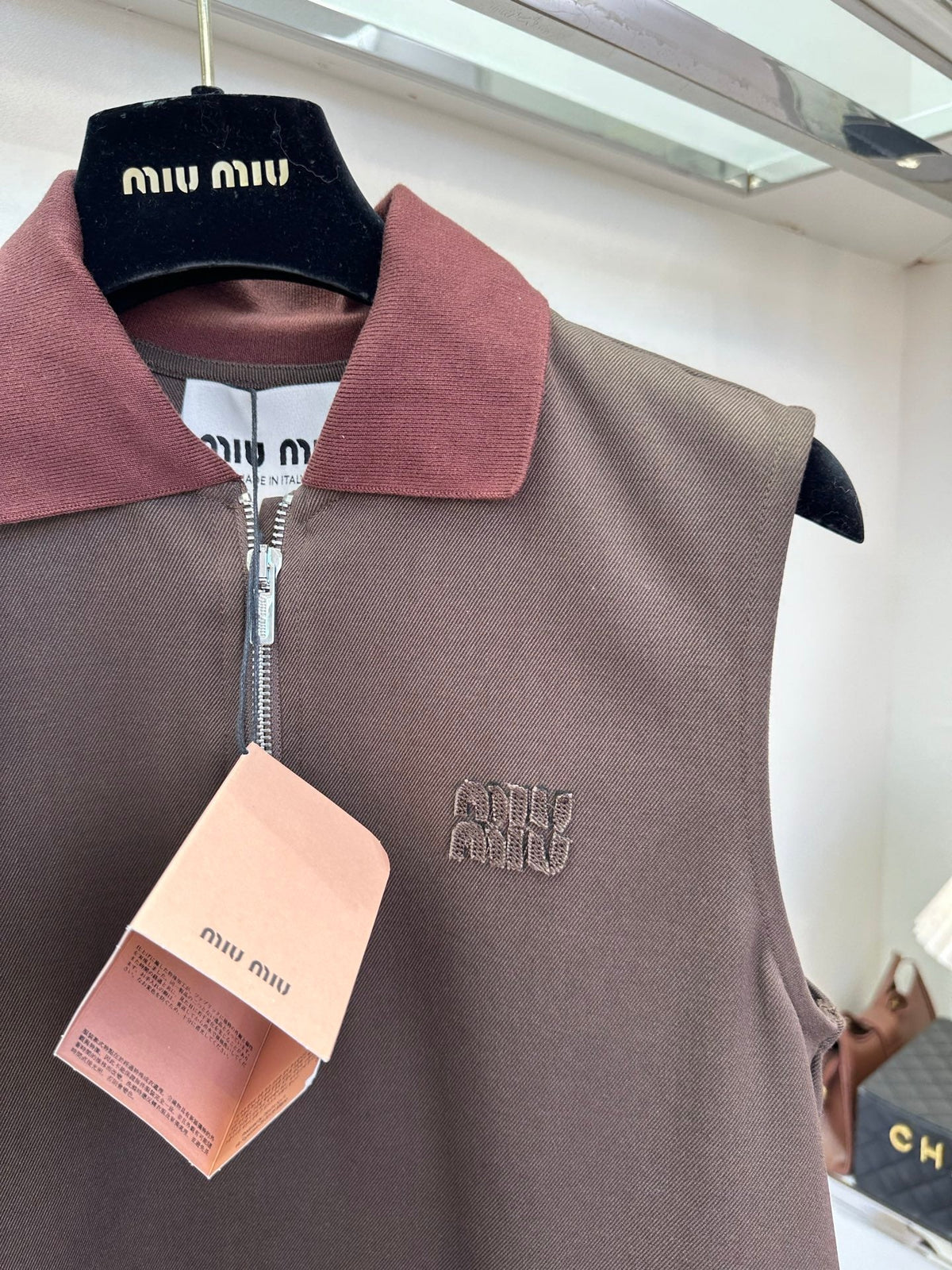 Miumiu 2026 Sleeveless Polo Dress Brown Cotton