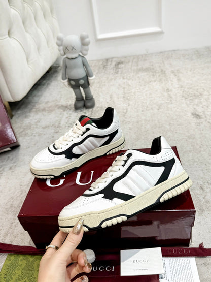 GG Men's Re-Web Sneaker White Black Calfskin 534247