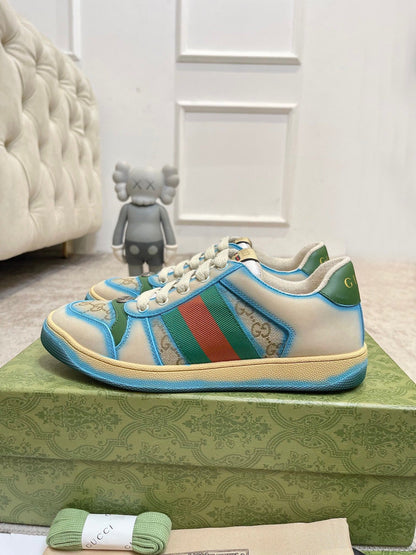 GG 26ss Screener Sneaker Beige Blue Green Cowhide 697181