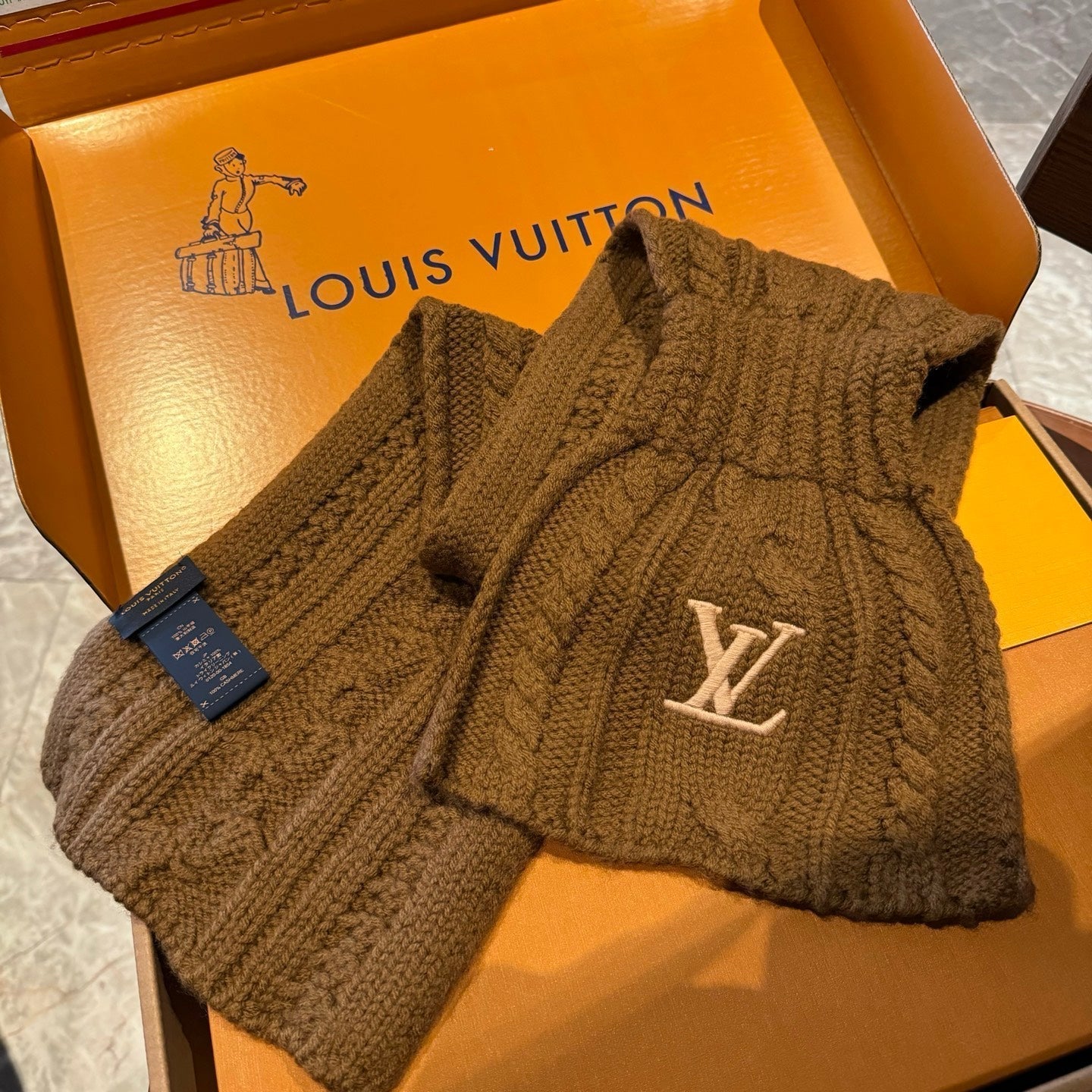 LV Freeze  Scarf 135cm Brown Wool 969354