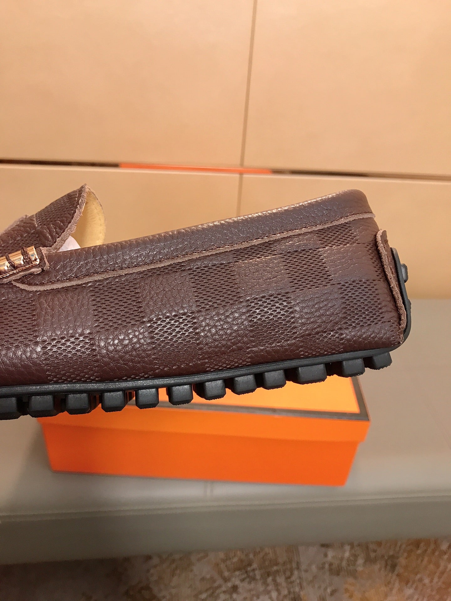 LV LOAFERS RUSSET BROWN DAMIER CALFSKIN WITH TASSEL