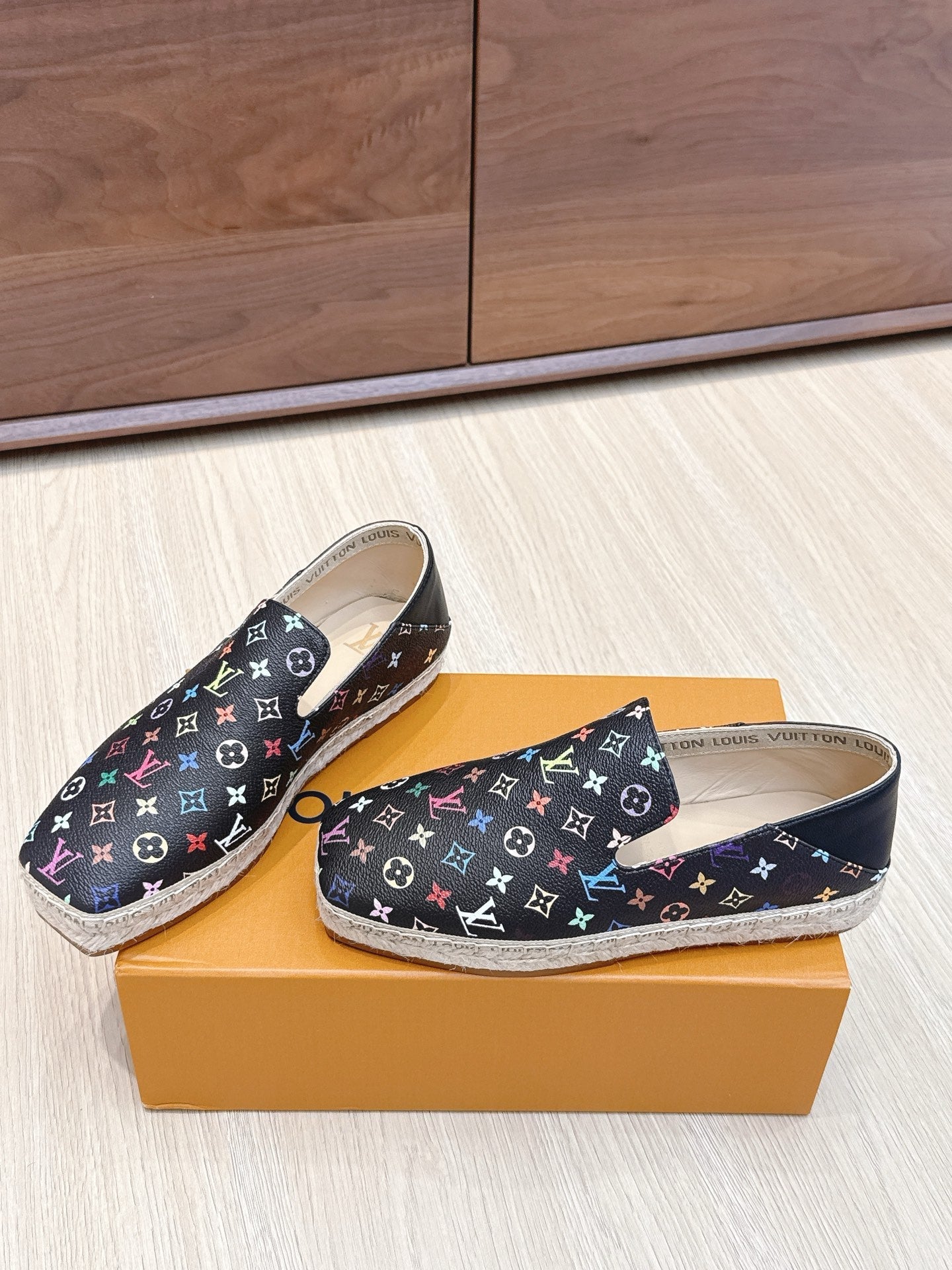LV 26ss Loafers Black Multicolor Monogram Genuine Leather 656959