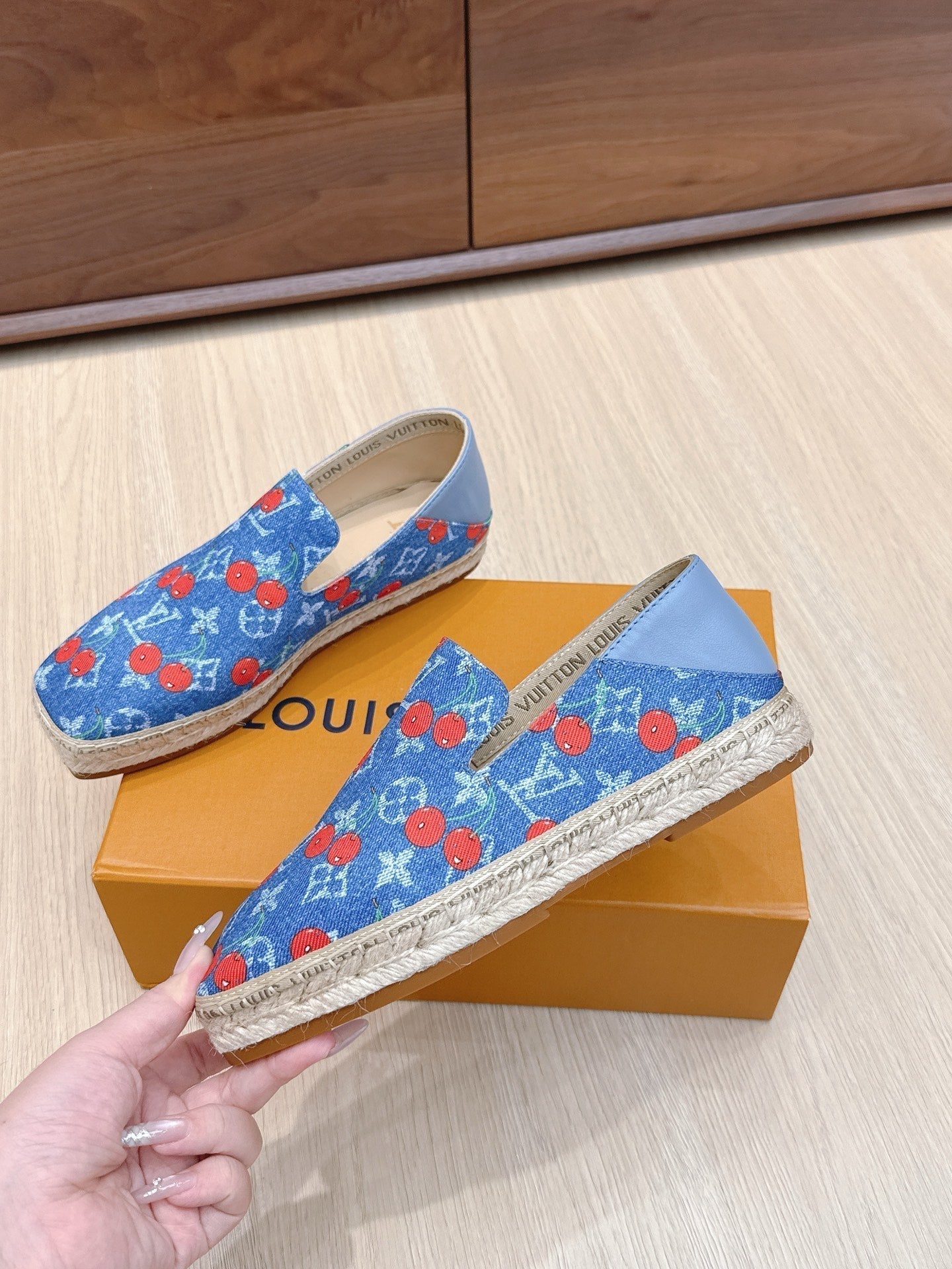 LV 26ss Loafers Blue Red Monogram Denim 656964