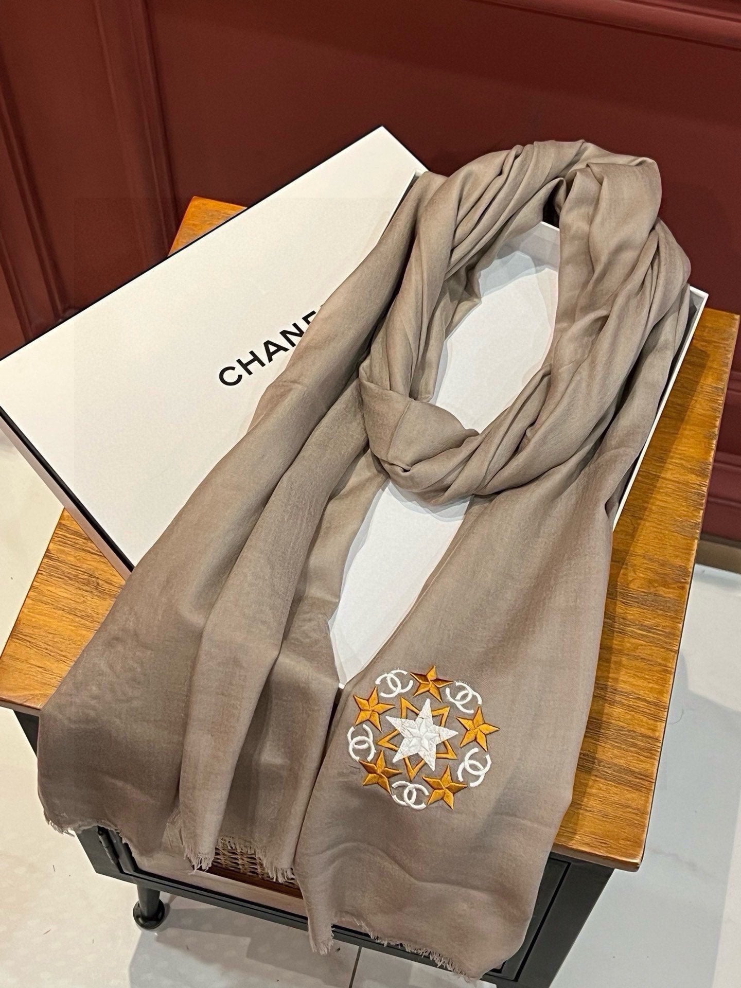 CC Scarf 200 CM In Brown Linen Fabric 407089