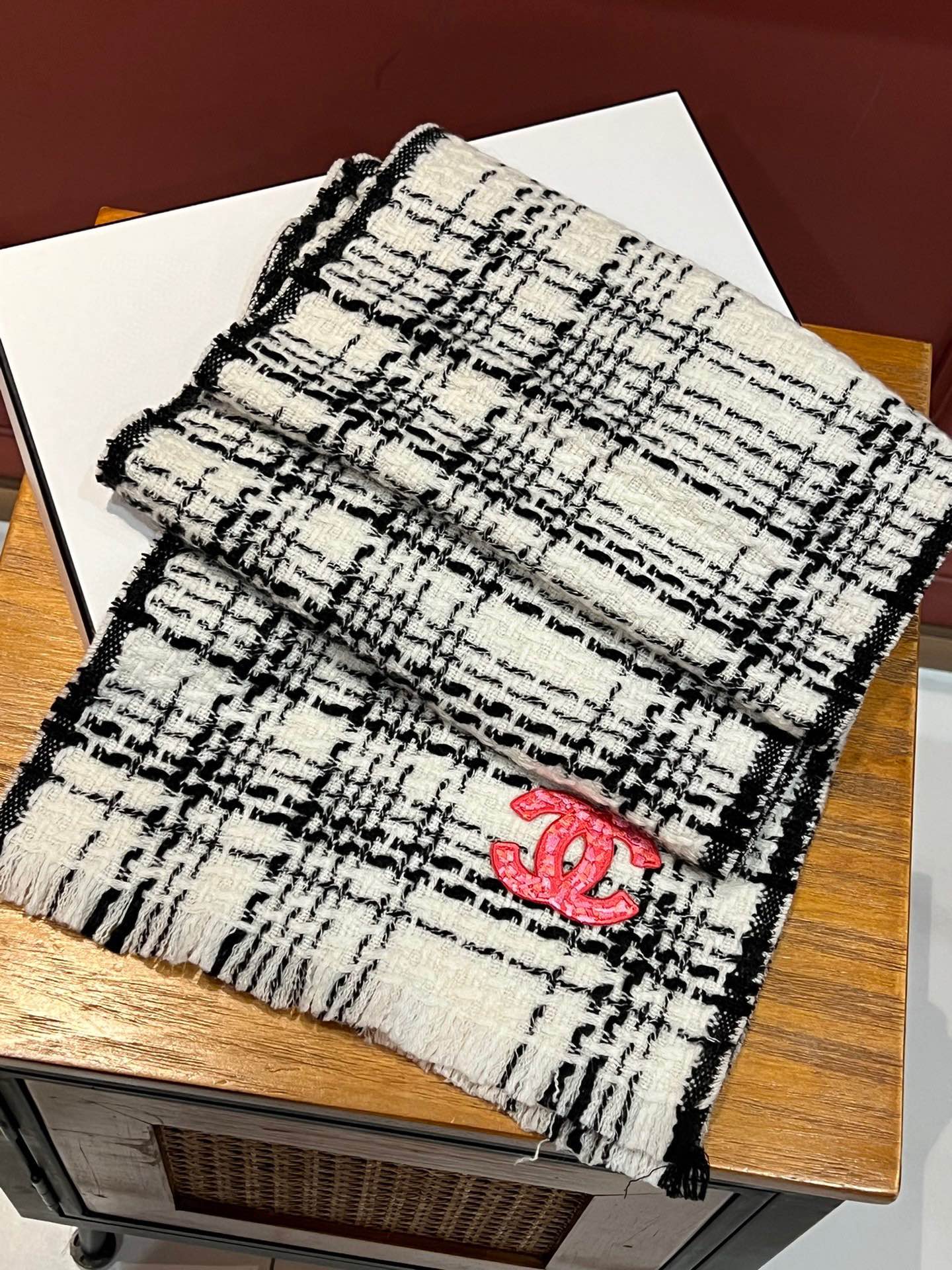 CC Scarf 185 CM White With Black Stripes Cashmere  422920