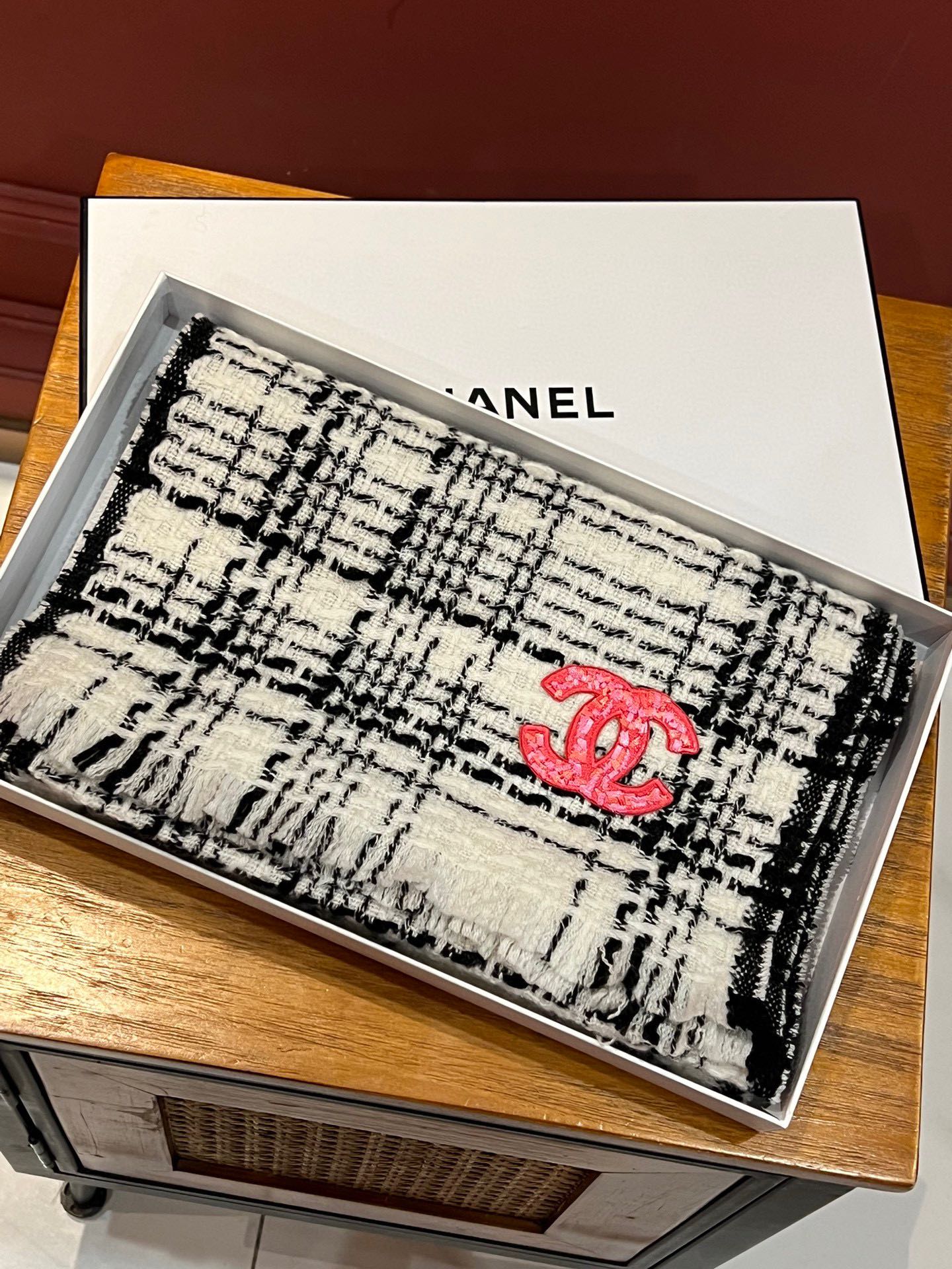 CC Scarf 185 CM White With Black Stripes Cashmere  422920