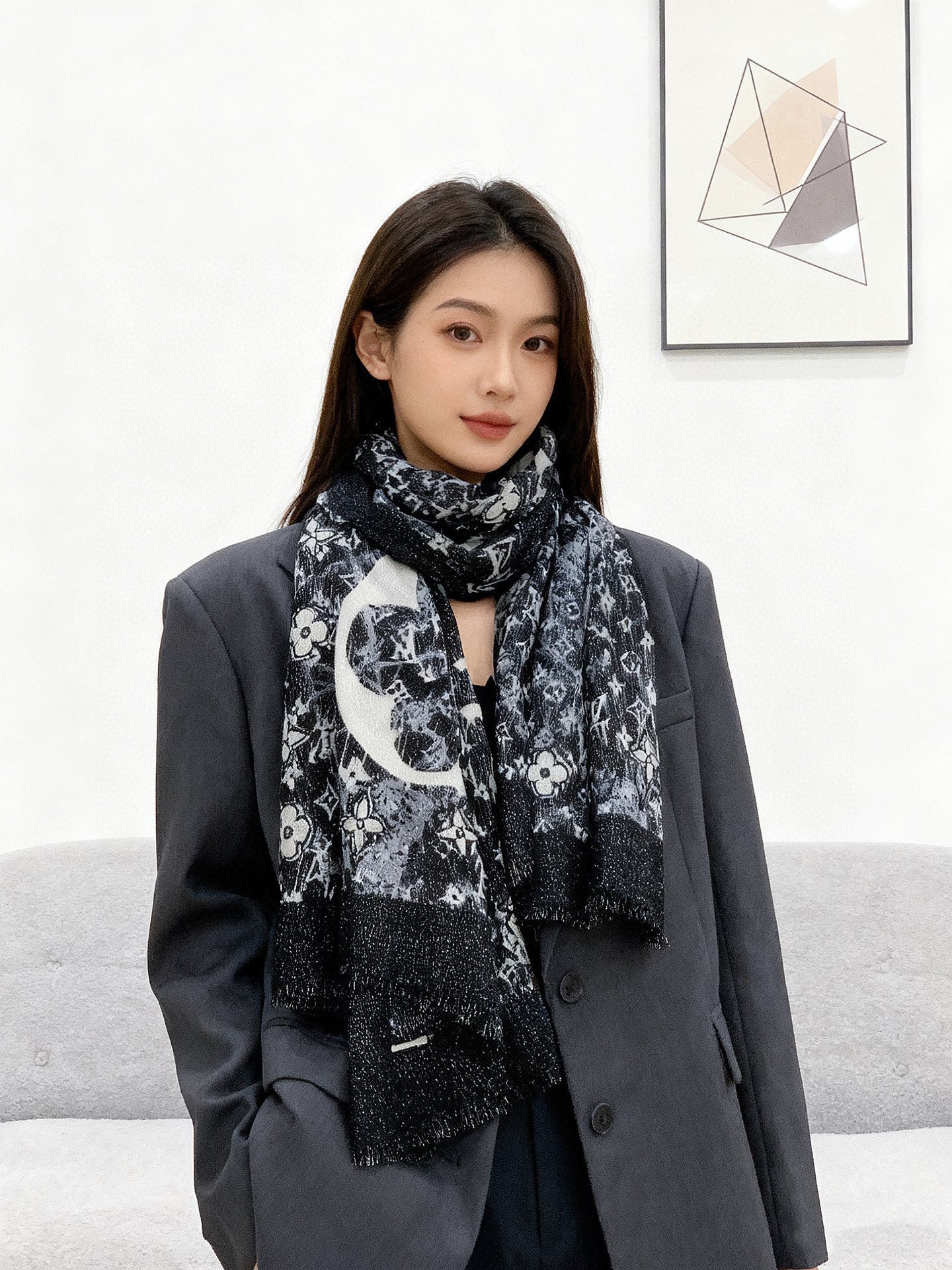 LV 25ss Scarf 200CM Black Cashmere 293141