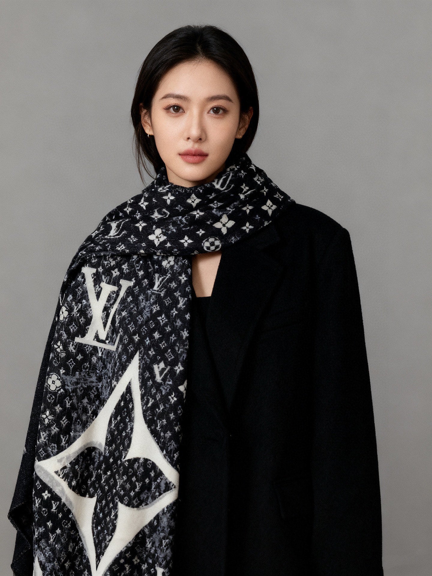 LV 25ss Scarf 200CM Black Cashmere 293141